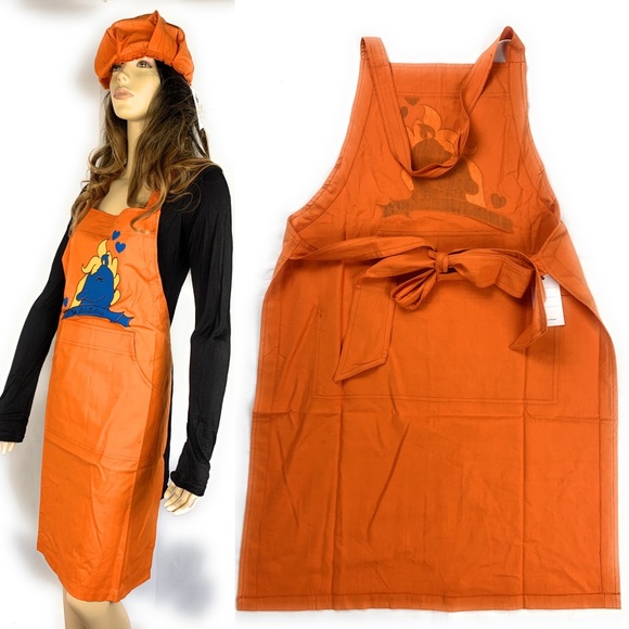 Orange bib apron and chef cap set - Picture 2 of 8